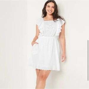 Old Navy Embroidered Flutter Sleeve Dress Womens XL White Short Graduation NEW